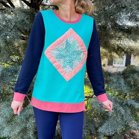 Retro 80s Quilt / Patchwork Crewneck Sweatshirt - Picture 1 of 9